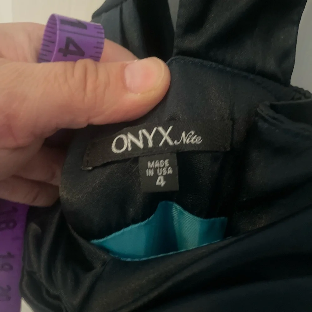 Onyx Nite Black and Teal Evening Gown Size 4 - Picture 3 of 4
